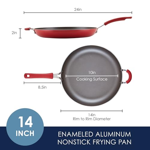 Rachael Ray Cook + Create Nonstick Frying Pan/Skillet with Helper Handle, 14 Inch - Red
