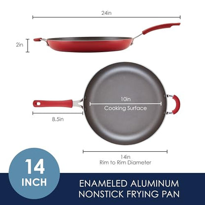Rachael Ray Cook + Create Nonstick Frying Pan/Skillet with Helper Handle, 14 Inch - Red