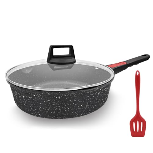 AIKENBBKK 12 Inch Frying Pans Nonstick with Lid, 5 Qt Large Deep Frying Pan Skillet with Cover, Non Stick Cooking Sauté Pan Compatible with All Stovetops, Detachable Handle, Oven Safe, PFOA PFOS Free