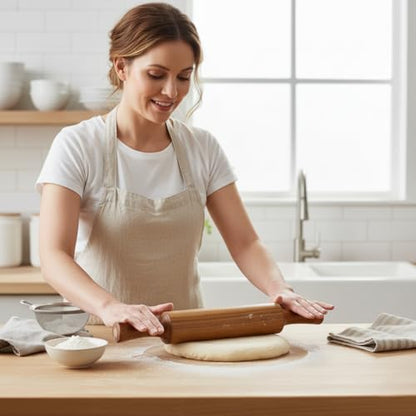 Traditional Wooden Rolling Pin, Solid Wood Construction, Professional Baking Tool for Pastry, Dough and Pizza Making