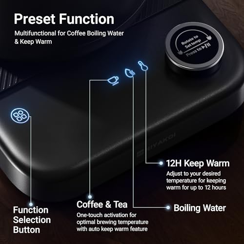 Gooseneck Electric Kettle HIYAKOI with ±1℉ Temperature Control, Pour Over Kettle for Coffee & Tea, 1200W Rapid Heating, Stainless Steel Water Boiler with 12H Keep Warm & Built-in Timer, 0.8L/27oz