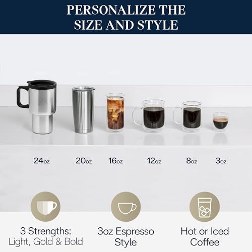 De'Longhi True Brew Drip Coffee Maker, Built in Grinder, Single Serve, 8 oz to 24 oz, Hot or Iced Coffee, Stainless, CAM51025MB