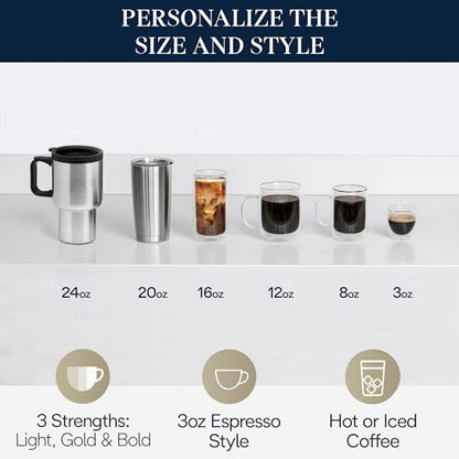 De'Longhi True Brew Drip Coffee Maker, Built in Grinder, Single Serve, 8 oz to 24 oz, Hot or Iced Coffee, Stainless, CAM51025MB