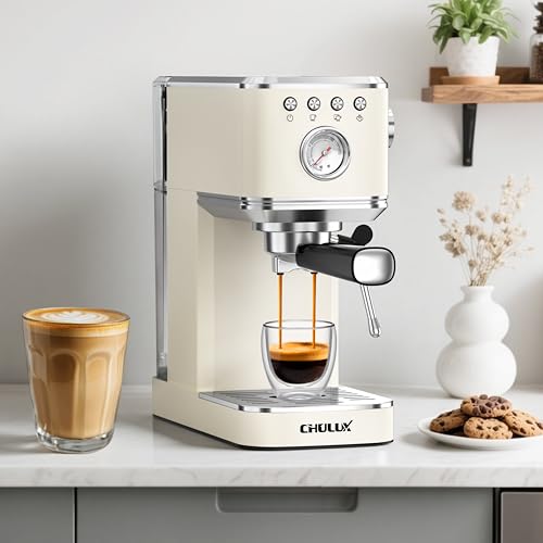 CHULUX Slim Espresso Machine with Milk Frother for Home Cappuccino, Creamy