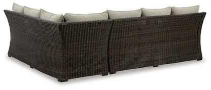 Signature Design by Ashley Brook Ranch Outdoor Sectional, All‑Weather Resin Wicker Patio Furniture With High‑Performance Cushions, Durable Aluminum Frame, Neutral