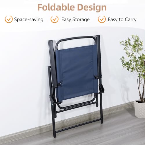 Vongrasig 6 Pieces Folding Patio Dining Set, All Weather Small Metal Outdoor Table and Chair Set, Garden Patio Furniture Set w/Umbrella, Glass Table & 4 Folding Chairs for Lawn, Backyard, Blue