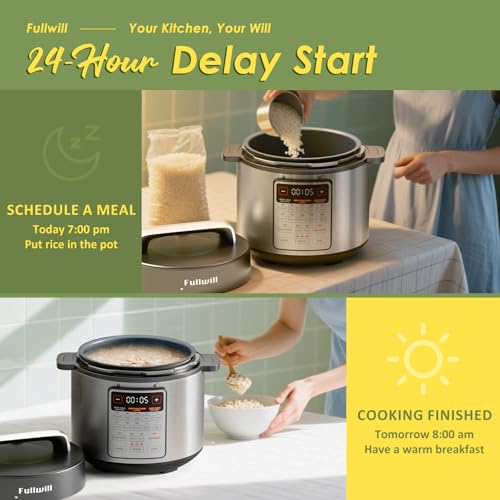 Fullwill 9-in-1 Electric Pressure Cooker, 12 Presets Instant Multi Cooker, Olla de Presion Nonstick Pot 6 Quarts Slow Cooker, Rice Cooker, Steamer, Sauté, Yogurt Maker, Warmer