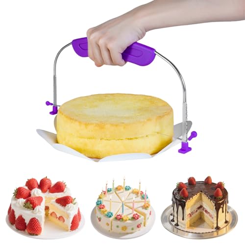YAMHOHO Adjustable Cake LevCake Cutter Slicer Leveler, 9 Different Height Premium Food Grade Stainless Steel Double Wires Cake Cutter/Slicer/Adjustable Cake Leveler for Leveling and Molding (Purple)