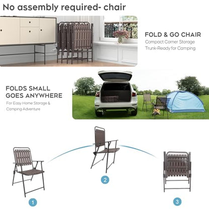 CHINNLUU Outdoor Patio Dining Chairs Set of 2, No Table, No Assembled Slatted PP Folding Chairs for Small Bistro Furniture for Lawn Backyard Balcony Poolside