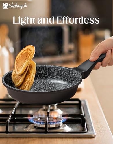 MICHELANGELO Nonstick Frying Pan - 8-Inch Non Stick Small Frying Pan with Silicone Handle | Easy to Clean, All Stovetops Compatible, Durable for Use