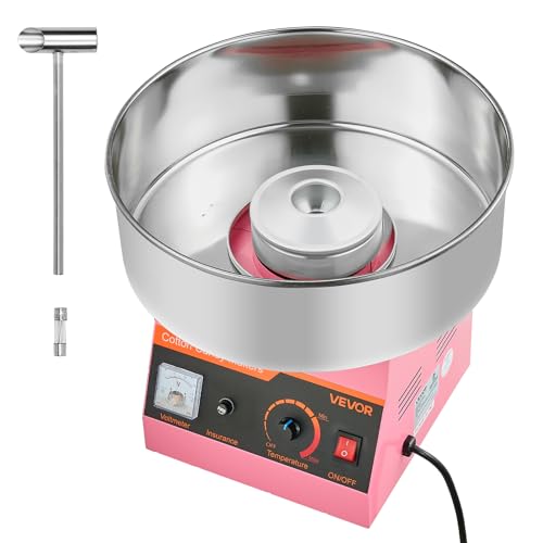 VEVOR Cotton Candy Machine Commercial, 1000W Electric Candy Floss Maker, Easy Use with 15 inch Stainless Steel Bowl and Sugar Scoop, Makes Hard Candy for Home Kids Birthday, Family Party, Pink