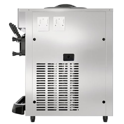 Commercial Soft Serve Ice Cream Machine 3 Flavor, Countertop Soft Serve Machine 22–28 L/hr, 2×6L Hoppers, 110V 1600W, Frozen Yogurt Machine with Pre-Cool, Night Mode, Low Mix Alert, One-Touch Clean