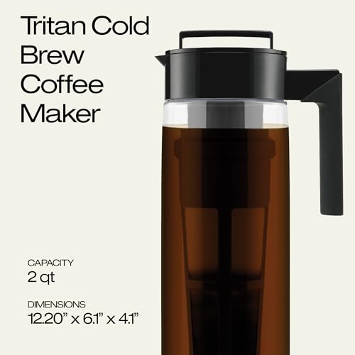 Takeya Deluxe Cold Brew Coffee Maker - BPA-Free Tritan Pitcher with Airtight Leakproof Lid, Silicone Grip Handle, Fine-Mesh Filter - Shatter-Proof, Dishwasher Safe, Made in USA - 2 Quart/Black