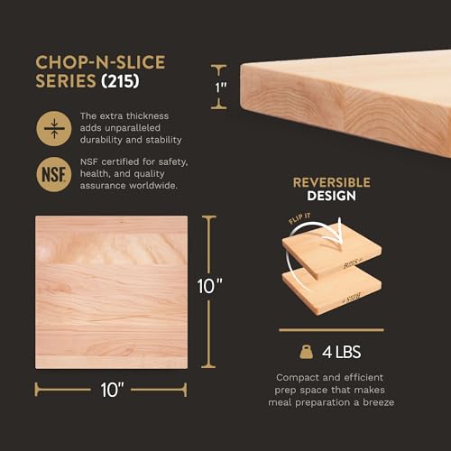 John Boos Boos Block Chop-N-Slice Series Reversible Wood Cutting Board with Eased Corners, 1-Inch Thickness, 10" x 10" x 1", Maple