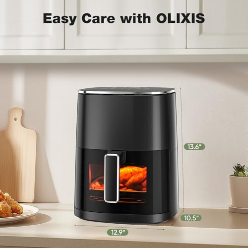 OLIXIS 12-in-1 Air Fryer 6.34 Quarts, Visable Airfryer with Window, 400°F, Roast, Reheat, Dehydrate, Bake, Steam, Fries, Custard, Chicken, Wings, Sea Food, Vegetabels, Modern Black