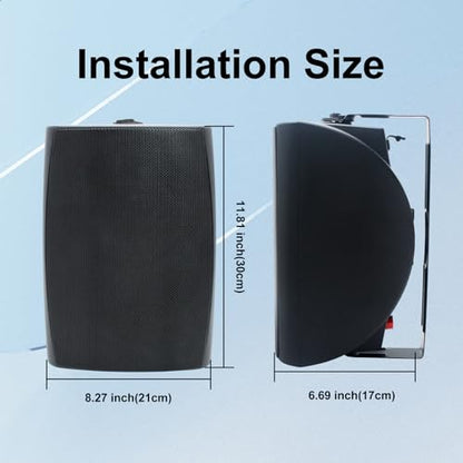 STUDIOFINIX 6.5 Inch 400W Outdoor Speakers Wired Waterproof Passive with Powerful Bass, Wall Mount Speakers for Patio Garden Poolside Home(Pair,Black)