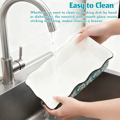 Acshio 2 Pack Ceramic Baking Dishes, Large Rectangular Casserole Dish Lasagna Pan for Oven, Nonstick Deep Serving Dishes Roaster Bakeware Sets for Cooking, Home, Kitchen