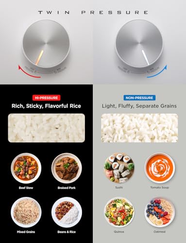 CUCKOO Twin Pressure Rice Cooker 6-Cup Uncooked / 12-Cup Cooked with Induction Heating Technology, 20 Menu Modes with Voice Guide, Versatile Rice Maker Multi-Cooker & Pressure Cooker (CRP-LHTR0609FW)