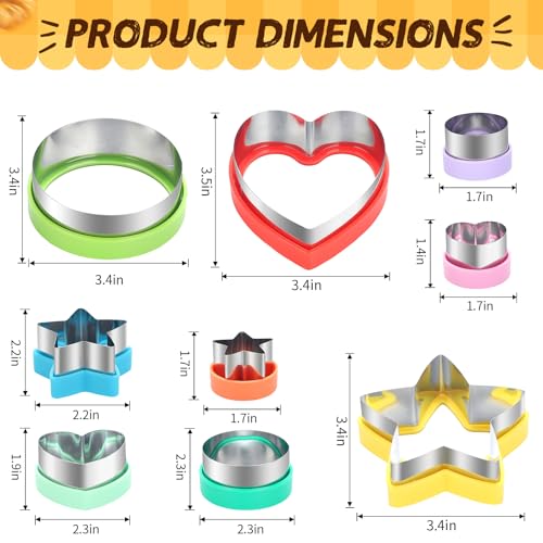 Cookie Cutter Set, 9Pcs Multi-Size(3.4″, 2.3″, 1.7″) Cookie Cutters - Heart, Round, and Star Shapes,Metal Cookie Molds with Safety Handle for Biscuits,Sandwich Cookies,Fondant Cakes,and Holiday Baking