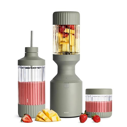 Beast Mega 1200 Plus | Premium Countertop Blender | Smoothies, Shakes, Sauces, Dips, Soups | Blends Ice and Frozen Fruit | XL Vessel | With Extra Vessels, Straw System | 1200W | (Sage, 120V)