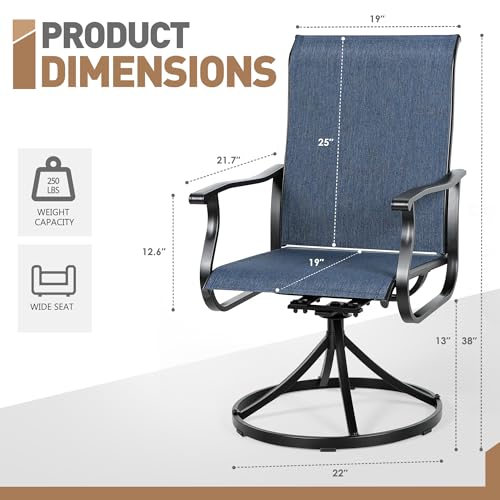 SUNCROWN 5-Piece Outdoor Patio Dining Set, All Weather Square Metal Table & 4 Dark Blue Swivel Textilene Mesh Chairs, Weather Resistant Patio Furniture for Deck Lawn Garden Backyard Poolside