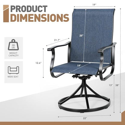 SUNCROWN 5-Piece Outdoor Patio Dining Set, All Weather Square Metal Table & 4 Dark Blue Swivel Textilene Mesh Chairs, Weather Resistant Patio Furniture for Deck Lawn Garden Backyard Poolside