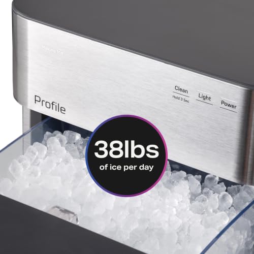 GE Profile Opal Ultra, Countertop Nugget Ice Maker, 1 Gal XL Side Tank, *Amazon Exclusive*, 38 lbs/Day, Pebble Pellet Crushed Ice Machine, WiFi Stainless Steel