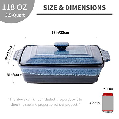 KOOV Ceramic Casserole Dish With Lid, Covered Rectangular Set, Lasagna Pan for Cooking, Baking Dish for Dinner, Kitchen, 9 x 13 Inches, Reactive Glaze (Nebula Blue)