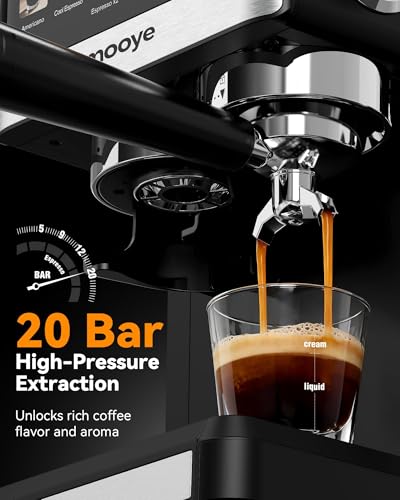 Mooye Espresso Machine with Grinder, 20 Bar Coffee Maker with Milk Frother
