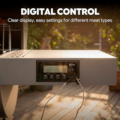 Feasto 30-Inch Heavy-Duty Charcoal Grill with Digital Temperature Control & 2 Meat Probes, Outdoor BBQ Grill with Offset Smoker, 832 Sq. In. Cooking Space for Backyard BBQ, Black & Grey