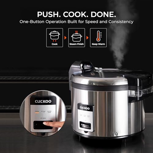 CUCKOO Commercial Rice Cooker & Warmer, Extra Large Rice Cooker 30-Cup Uncooked / 60-Cup Cooked, Professional Industrial Grain Cooker with Large Capacity, Easy One-Touch Operation, Silver (CR-3032)