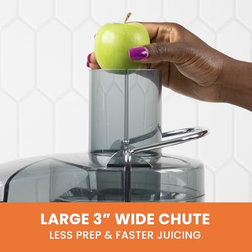 Omega Centrifugal Juicer with 3-Inch Wide Chute High Speed Extractor For Fruits and Vegetables, Features 2 Speeds Stainless Steel Filter and Large Pulp Container, 1000-Watts, Black
