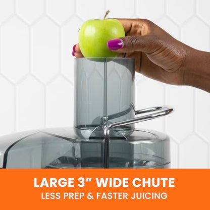 Omega Centrifugal Juicer with 3-Inch Wide Chute High Speed Extractor For Fruits and Vegetables, Features 2 Speeds Stainless Steel Filter and Large Pulp Container, 1000-Watts, Black