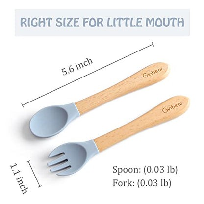Ginbear Silicone Baby Spoons and Forks Self-feeding 12-18 Months, Soft-Tip Baby Flatware Sets for Girl, Toddler Feeding Utensils for Child, 4 Piece Set (Mauve/Pink)