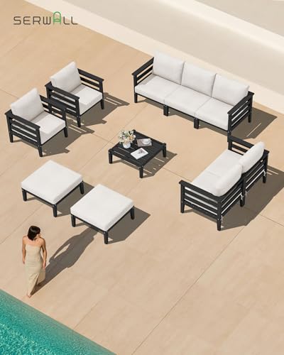 SERWALL HDPE Patio Furniture Set, 6 Pieces Outdoor Sectional Sofa Set