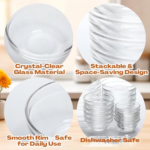 LemonRoad 20 Pcs Glass Prep Bowls Sets 4 Sizes 1.5/2.5/4.5/8.5 oz Cooking Clear Small Prep Pinch Bowls Mini Stackable for Toppings, Kitchen, Salt, Spices, Dipping, Baking & Meal