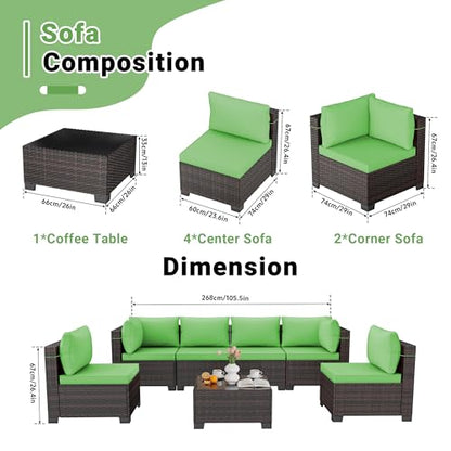 LAFWLL 7 Pieces Outdoor Patio Furniture Sets,Rattan Conversation Sectional Set,Manual Weaving Wicker Patio Sofa with Tea Table