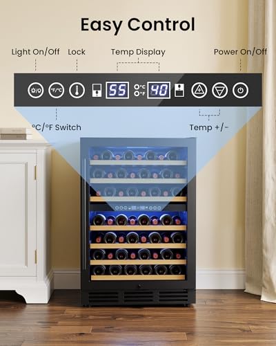ICEVIVAL 24 Inch Wine Cooler Refrigerator, 54 Bottle Wine Fridge, 40-65°F Dual Zone UV-Resistant Glass Door, Quiet Compressor Cooling, Built-in or Freestanding Fridge for Home/Bar/Kitchen, Black