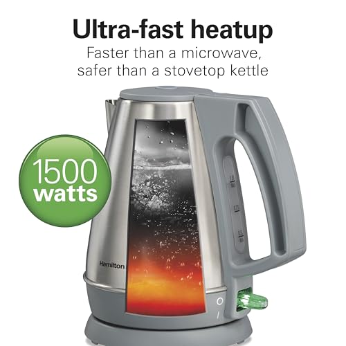 Hamilton Beach 1 Liter Electric Kettle, Water Boiler & Heater, Fast 1500 Watts, BPA Free Interior, Cordless Serving, Auto-Shutoff and Boil-Dry Protection, Cord Wrap, Stainless Steel (41065)