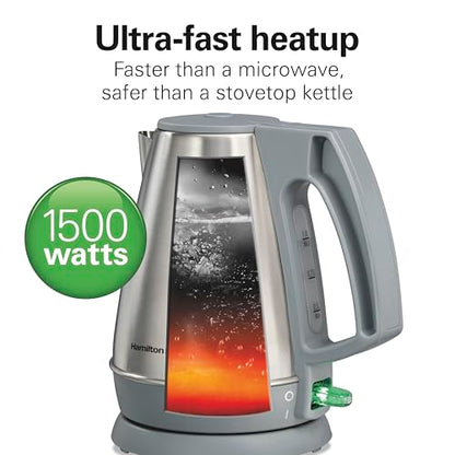 Hamilton Beach 1 Liter Electric Kettle, Water Boiler & Heater, Fast 1500 Watts, BPA Free Interior, Cordless Serving, Auto-Shutoff and Boil-Dry Protection, Cord Wrap, Stainless Steel (41065)