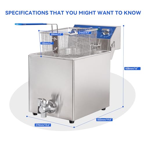 TOPKITCH 8.5Qt Electric Fryer with Oil Drain,30 Minutes Timer,Stretch forming oil tank,Lid and Solid Wire Mesh Basket,Medium Duty Commercial Electric Countertop Deep Fryers-120V,1800W