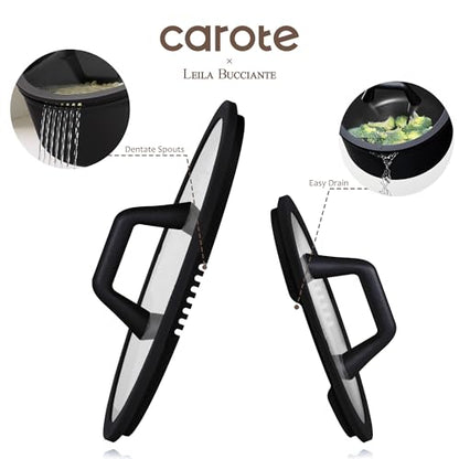 CAROTE 28PCS Pots and Pans Set, Nonstick Cookware Set Kitchen Non Stick Induction Titanium Cookware Non-toxic Granite Cooking set, PFOA Free, Black