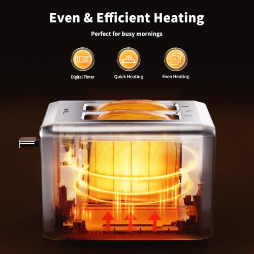 WHALL Full Touch Screen Toaster 2 Slice, Smart Toaster for Bread, Silver