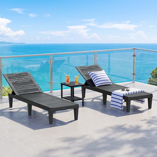 WTFGO Outdoor Chaise Lounge Chair Set of 2, Black