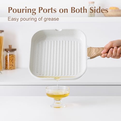 SENSARTE Nonstick Ceramic Grill Pan for Stove Tops, Versatile Square Grilling Pan with Pour Spouts, Durable Grill Skillet for All Stoves (Gas, Electric, Induction) Non-toxic PTFE/PFAS/PFOA Free
