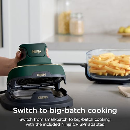 Ninja Crispi 5-in-1 Glass Air Fryer | With Nontoxic 2.5 QT, 4QT, 6-Cup Containers & Lids | Microwave, Freezer & Dishwasher Safe | 450°F Max Temp | Green | FN103BF