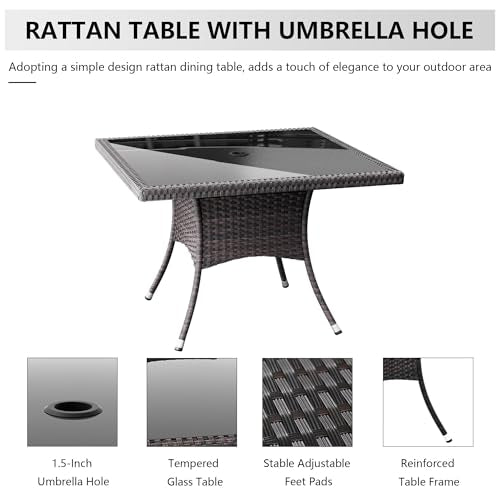 Kullavik 15 Pieces Outdoor Dining Set Patio Rattan Furniture Set,Patio Dining Table and Chairs Set with 12 Chairs and Cushions,Square Glass Tabletop with Umbrella Hole for Patio,Backyard,Grey