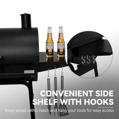 Royal Gourmet CC1830SC Charcoal Grill Offset Smoker with Cover, 823 Square Inches, Black, Perfect for Backyard Cooking, Outdoor Camping
