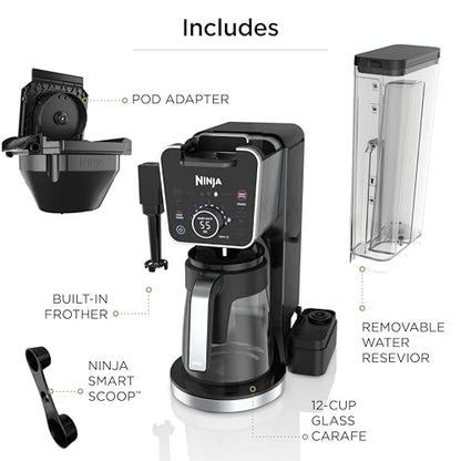 Ninja Specialty Drip Coffee Maker | DualBrew™ Pro Specialty Coffee Machine w/ Frother, Paper Filter | Brew with Pods & Grounds, K Cups Compatible | 4 Brew Styles, 13 Cup to Pot Sizes | Black, CFP301