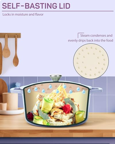 Ciwete Enameled Cast Iron Dutch Oven – 4.4 Quart Pot with Lid & Potholders – Heavy-Duty Cookware for Bread Baking, Braising, Stews & Roasting – Oven & Stovetop Safe up to 500°F – Purple